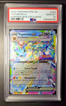 Pokemon TCG Prismatic Evolutions Vaporeon EX Card 023/131 Stamped - PSA 10 - Image 1