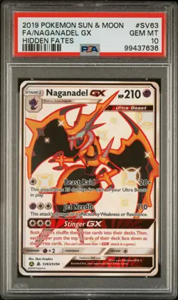 2019 POKEMON SUN & MOON HIDDEN FATES SV63 FULL ART/NAGANADEL GX PSA 10 SHINY - Image 1