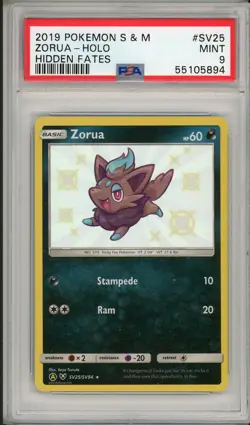 2019 Pokemon Sun & Moon Hidden Fates Zorua Holo #SV25 PSA 9 - Image 1