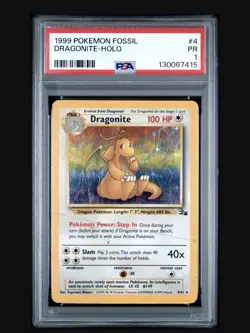 1999 POKEMON FOSSIL #4 DRAGONITE-HOLO PSA 1 - Image 1