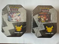 Pokemon 25th Anniversary Celebrations Tin Set: Lance's Charizard & Dark Sylveon - Image 1