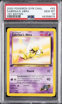 2000 POKEMON GYM CHALLENGE 1ST EDITION #93 SABRINA'S ABRA PSA 10 - Image 1