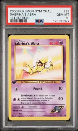 2000 POKEMON GYM CHALLENGE 1ST ED #93 SABRINA'S ABRA PSA 10 - Image 1