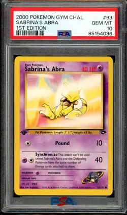 Pokemon Sabrina's Abra 93/132 1st Edition Gym Challenge PSA 10 - Image 1