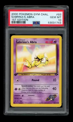 2000 WOTC POKEMON GYM CHALLENGE 1ST EDITION SABRINA'S ABRA 93/132 COMMON PSA 10 - Image 1