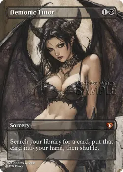 MTG - Demonic Tutor - Fanart Borderless Style - EDH / Playtest - Image 1
