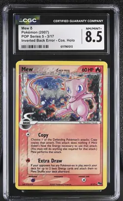 CGC 8.5 Mew 2007 POP Series 5 Holo 3/17 Inverted Back Error Pokemon Card - Image 1