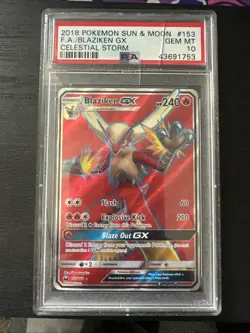 Pokemon Sun & Moon Celestial Storm Blaziken GX Full Art 153/168 PSA 10 - Image 1