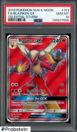 2018 Pokemon Sun & Moon Celestial Storm #153 FA Blaziken GX PSA 10 GEM MINT - Image 1