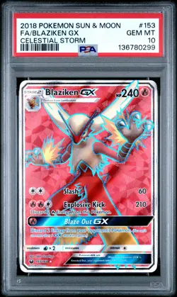 2018 POKEMON SUN & MOON CELESTIAL STORM #153 FULL ART/BLAZIKEN GX PSA 10 - Image 1