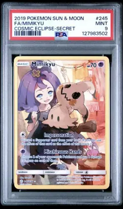 2019 Sun & Moon Cosmic Eclipse Pokemon TCG Mimikyu Cosmic Eclipse 245/236 PSA 9 - Image 3