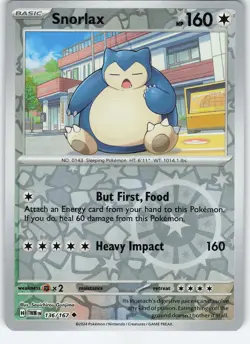 Snorlax 136/167 SV06: Twilight Masquerade Uncommon Reverse Holo MP Pokemon - Image 1