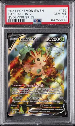 2021 POKEMON SWORD & SHIELD EVOLVING SKIES #167 FULL ART/LEAFEON V PSA 10 - Image 1