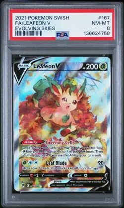 2021 POKEMON SWORD & SHIELD EVOLVING SKIES #167 FULL ART/LEAFEON V PSA 8 - Image 1