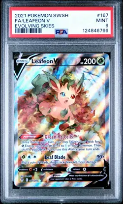 2021 POKEMON SWORD SHIELD EVOLVING SKIES FA LEAFEON V #167 EVOLVING SKIES PSA 9 - Image 1
