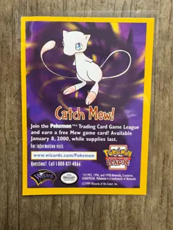 SQUARE CORNER Catch Mew 1999 Mew PROMO Insert WOTC Pokemon League Cards - Image 1