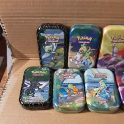 Pokemon TCG Empty Mini Tin Lot of 7 Pokemon No Packs Scorbunny Galarian Pikachu - Image 3