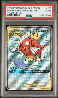 2019 POKEMON SUN & MOON TEAM UP #161 FULL ART/MAGIKARP & WAILORD GX PSA 9 - Image 1