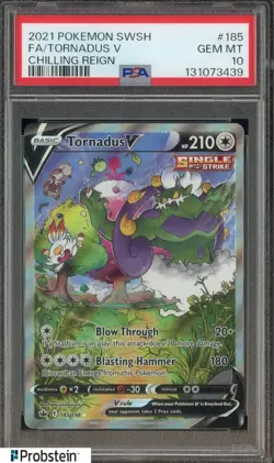 2021 Pokemon SWSH Chilling Reign #185 FA Tornadus V PSA 10 GEM MINT - Image 1