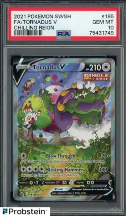 2021 Pokemon SWSH Chilling Reign #185 Tornadus V FA PSA 10 GEM MINT - Image 1