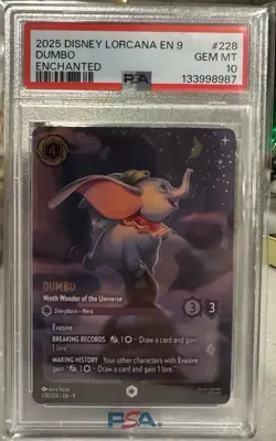 Disney Lorcana Fabled Dumbo Ninth Wonder Of The Universe Enchanted PSA 10 POP 10 - Image 1