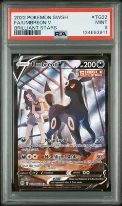 2022 POKEMON SWORD & SHIELD BRILLIANT STARS #TG22 FULL ART/UMBREON V PSA 9 - Image 1