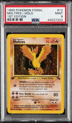 1999 POKEMON FOSSIL 1ST ED #12 MOLTRES-HOLO PSA 9 - Image 1