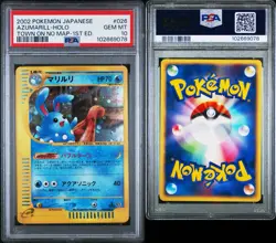 2002 POKEMON JPN THE TOWN ON NO MAP 1ST ED #026 AZUMARILL-HOLO PSA 10 - Image 1