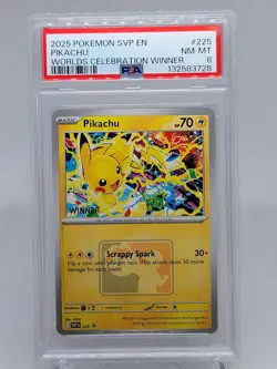 2025 POKEMON SVP PROMO WORLDS CELEBRATION TOURNAMENT WINNER #225 PIKACHU PSA 8 - Image 1