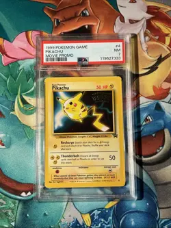 1999 Pokemon WB First Movie Black Star Promo #4 Pikachu PSA 7 - Image 1