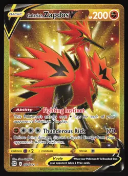 Galarian Zapdos V (Secret) 182/172 Pokemon SWSH09 Brilliant Stars Secret Rare NM - Image 1