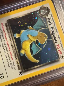PSA 8 Dark Dragonite 5/82 Team Rocket Holo Pokemon WOTC 2000 - HUGE Full Swirl - Image 2