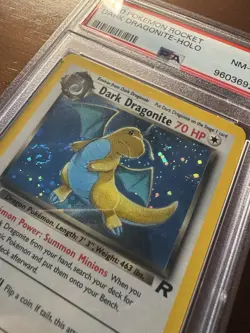 PSA 8 Dark Dragonite 5/82 Team Rocket Holo Pokemon WOTC 2000 - HUGE Full Swirl - Image 3