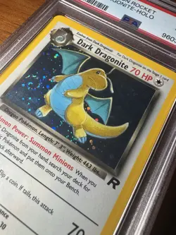 PSA 8 Dark Dragonite 5/82 Team Rocket Holo Pokemon WOTC 2000 - HUGE Full Swirl - Image 4