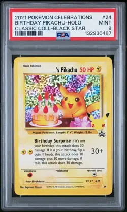 2021 POKEMON CELEBRATIONS CLASSIC COLL #24 BIRTHDAY PIKACHU-HOLO PSA 9 - Image 1