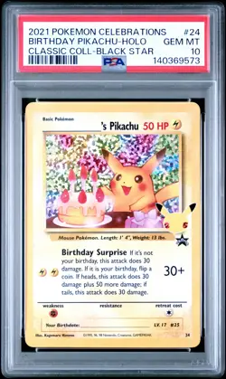 2021 POKEMON CELEBRATIONS CLASSIC COLL #24 BIRTHDAY PIKACHU-HOLO PSA 10 - Image 1