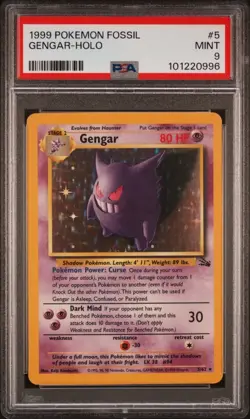 1999 Pokemon Fossil #5 Gengar - Holo PSA 9 - Image 1