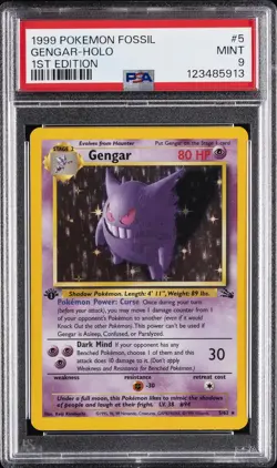 1999 POKEMON FOSSIL 1ST ED #5 GENGAR-HOLO PSA 9 - Image 1
