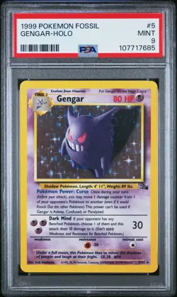 1999 POKEMON FOSSIL #5 GENGAR-HOLO PSA 9 - Image 1