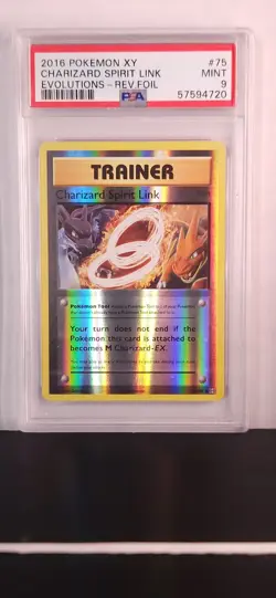 2016 POKEMON XY EVOLUTIONS #75 CHARIZARD SPIRIT LINK-REVERSE FOIL PSA 9 - Image 1