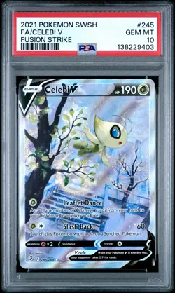 2021 POKEMON SWORD & SHIELD FUSION STRIKE #245 FULL ART/CELEBI V PSA 10 - Image 1
