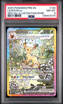 2025 POKEMON PRISMATIC EVOLUTIONS SPECIAL ILLUSTRATION RARE LEAFEON EX PSA 8 - Image 1