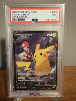 PSA 9 MINT Pikachu V TG16/TG30 TRAINER GALLERY HOLO Lost Origin Pokemon Card 007 - Image 1