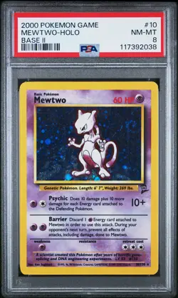 2000 POKEMON BASE SET 2 #10 MEWTWO-HOLO PSA 8 - Image 1