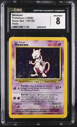 CGC 8 Mewtwo 1999 Base Set 10/102 Holo Pokemon Card - Image 1