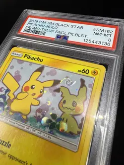 *HD SWIRL Pikachu Promo SM162 Team Up Blister PSA 8 Pokemon Sun & Moon NM Mint - Image 1