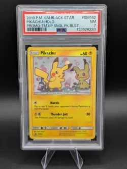 POKEMON TEAM UP SM BLACK STAR PROMO PIKACHU #SM162 HOLO PSA 7 NM #134158362 - Image 1