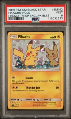 2019 Pokemon Team Up Pikachu Holo Promo #SM162 Black Star PSA 9 SWIRL - Image 1