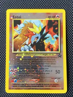 Entei 34 Swirl Black Star WOTC Movie Promo Reverse Holo Pokemon Card LP/NM - Image 1
