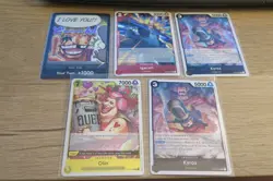 ONE PIECE CARD GAME 5 FOILS IGARAM KYROS OLIN DON!! CARD I LOVE YOU!! - Image 1